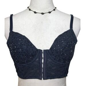 Lace Beaded Bustier Corset Crop Top Bralette M Festival Boudoir
